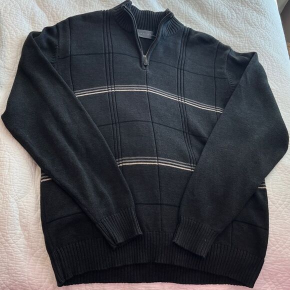 Oscar de la Renta 1/4 Zip Cotton Knit Sweater Men XL Mock Neck Gray Grandpa - Picture 6 of 9